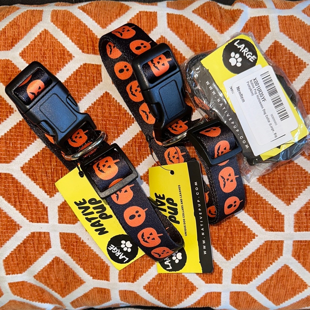 Set of (3) New Native Pup Halloween Dog Collar with Pumpkin Design